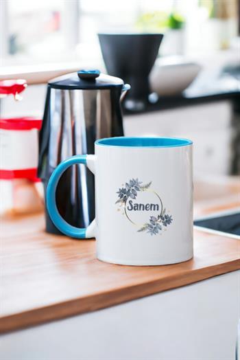 İsme Özel Çiçek Desenli İçi Renkli Kupa Bardak