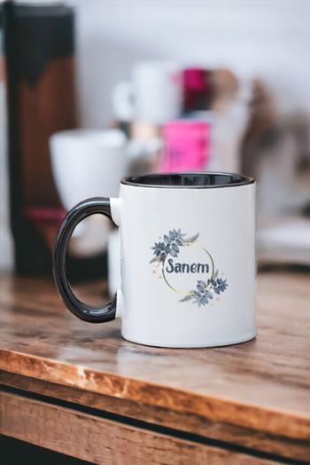 İsme Özel Çiçek Desenli İçi Renkli Kupa Bardak