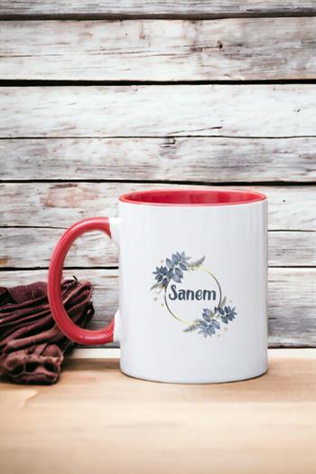 İsme Özel Çiçek Desenli İçi Renkli Kupa Bardak