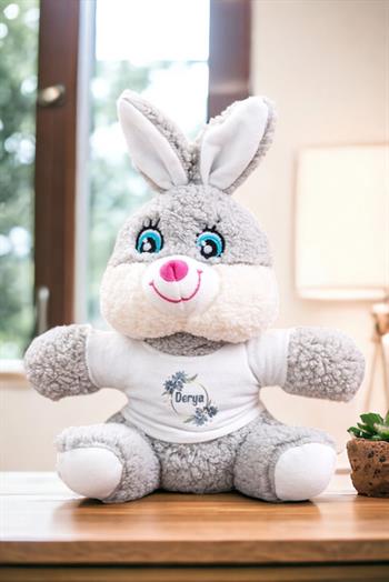 İsme Özel Çiçek Desenli Peluş Tavşan
