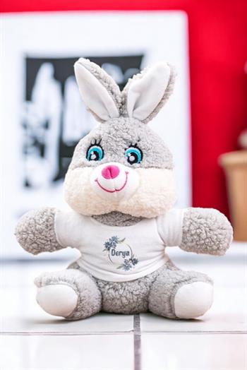 İsme Özel Çiçek Desenli Peluş Tavşan
