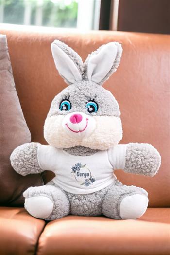 İsme Özel Çiçek Desenli Peluş Tavşan