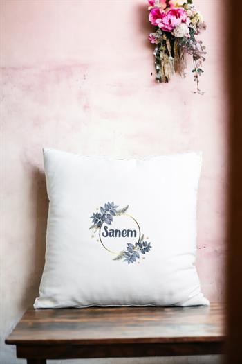 İsme Özel Çiçek Desenli Saten Kare Yastık