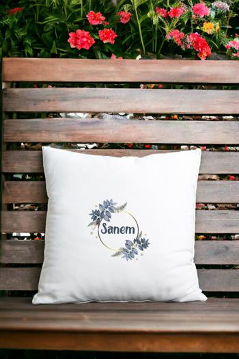 İsme Özel Çiçek Desenli Saten Kare Yastık