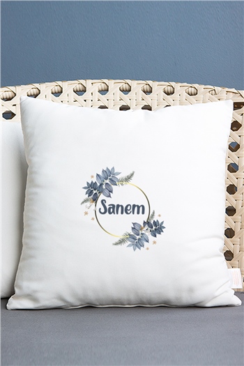 İsme Özel Çiçek Desenli Saten Kare Yastık