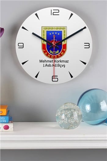 Jandarma Logolu Ahşap Duvar Saati