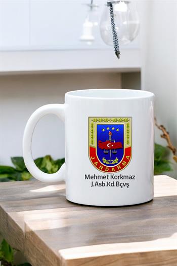 Jandarma Logolu Beyaz Kupa Bardak