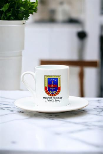 Jandarma Logolu Beyaz Türk Kahvesi Fincanı