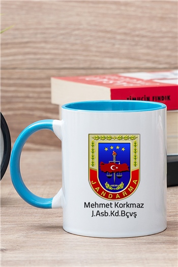 Jandarma Uzman Çavuşa Hediye Rütbe ve İsimli Kişiye Özel Kupa Bardak