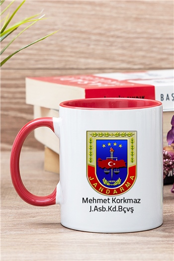 Jandarma Uzman Çavuşa Hediye Rütbe ve İsimli Kişiye Özel Kupa Bardak