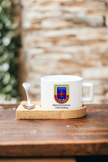 Jandarma Uzman Çavuşa Hediye Ahşap Altlıklı Fincan