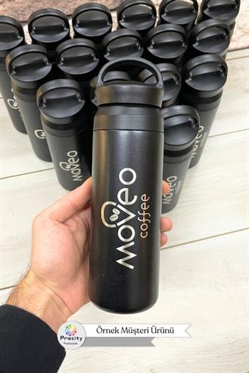 Japon Tarzı 500ml Tutacaklı ve Süzgeçli Siyah Promosyon Çelik Termos 4153-EMR