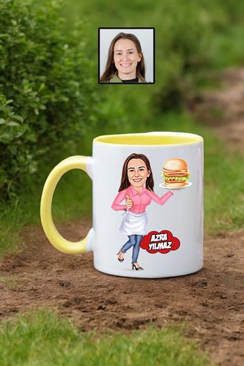 Kabin Memuruna Hediye Kişiye Özel Hostes Karikatürlü Kupa Bardak