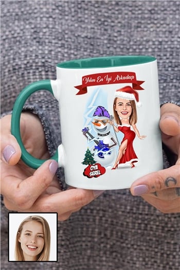 Arkadaşa Yılbaşı Hediyesi Kadın Karikatürlü Renkli Kupa Bardak
