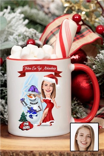 Arkadaşa Yılbaşı Hediyesi Kadın Karikatürlü Renkli Kupa Bardak