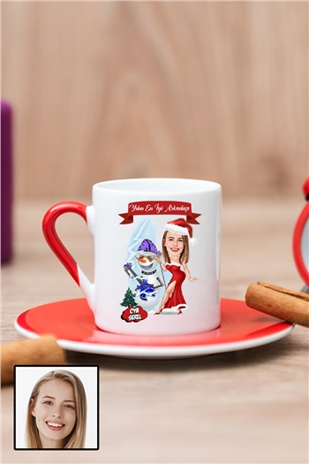 Kız Arkadaşa Yılbaşı Hediyesi Karikatürlü Kırmızı Türk Kahvesi Fincanı