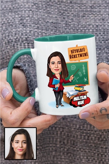 Kadın Biyoloji Öğretmenine Özel Hediye Karikatürlü İçi Renkli Kupa Bardak