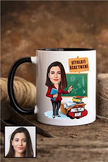 Kadın Biyoloji Öğretmenine Özel Hediye Karikatürlü İçi Renkli Kupa Bardak