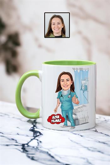 Kadın Doktora Hediye Karikatürlü Kişiye Özel Kupa Bardak