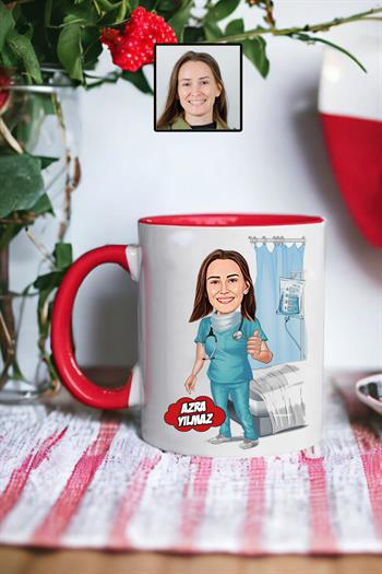 Kadın Doktora Hediye Karikatürlü Kişiye Özel Kupa Bardak