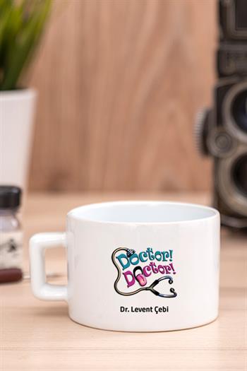 Kadın Doktora Hediye Steteskop Tasarım Kalp Kaşıklı Ahşap Altlıklı Fincan