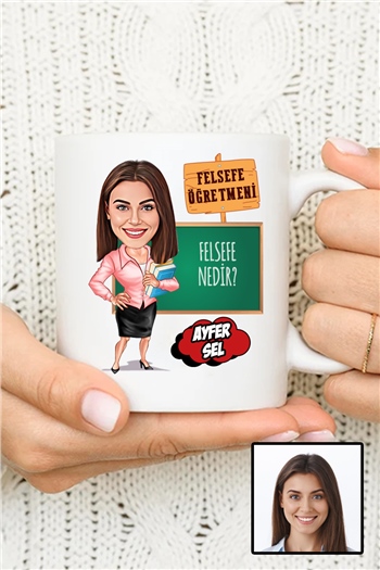 Kadın Felsefe Öğretmenine Hediye Karikatürlü Beyaz Kupa Bardak
