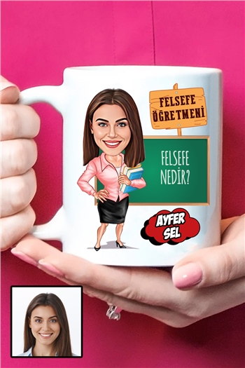 Kadın Felsefe Öğretmenine Hediye Karikatürlü Beyaz Kupa Bardak