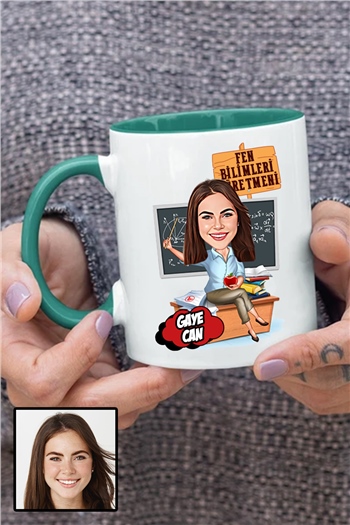Kadın Fen Bilimleri Öğretmenine Özel Hediye Karikatürlü İçi Renkli Kupa Bardak