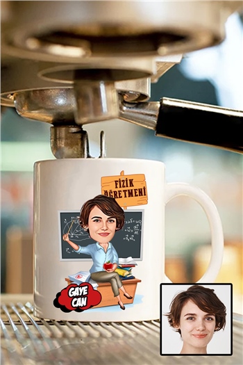 Kadın Fizik Öğretmenine Hediye Karikatürlü Beyaz Kupa Bardak