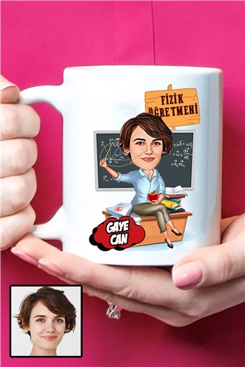 Kadın Fizik Öğretmenine Hediye Karikatürlü Beyaz Kupa Bardak