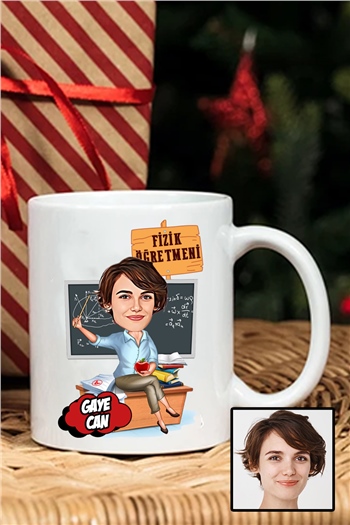 Kadın Fizik Öğretmenine Hediye Karikatürlü Beyaz Kupa Bardak