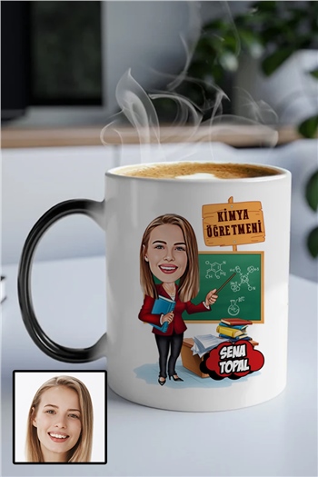 Kadın Kimya Öğretmenine Kişiye Özel Hediye Karikatürlü Sihirli Kupa Bardak