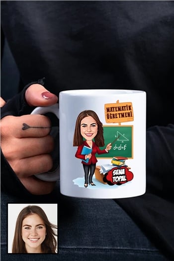 Kadın Matematik Öğretmenine Hediye Karikatürlü Beyaz Kupa Bardak