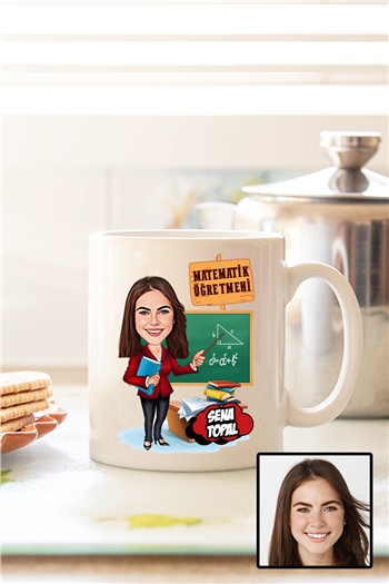 Kadın Matematik Öğretmenine Hediye Karikatürlü Beyaz Kupa Bardak