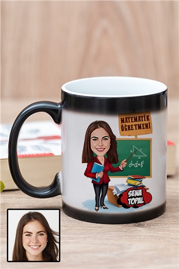 Kadın Matematik Öğretmenine Kişiye Özel Hediye Karikatürlü Sihirli Kupa Bardak