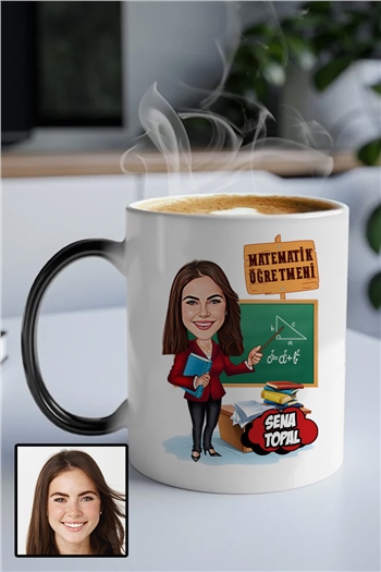 Kadın Matematik Öğretmenine Kişiye Özel Hediye Karikatürlü Sihirli Kupa Bardak