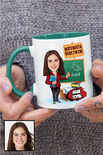 Kadın Matematik Öğretmenine Özel Hediye Karikatürlü İçi Renkli Kupa Bardak