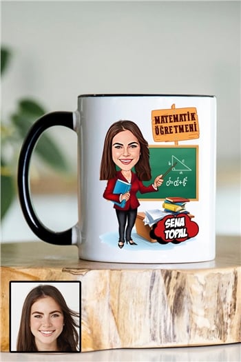 Kadın Matematik Öğretmenine Özel Hediye Karikatürlü İçi Renkli Kupa Bardak