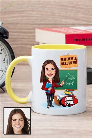 Kadın Matematik Öğretmenine Özel Hediye Karikatürlü İçi Renkli Kupa Bardak