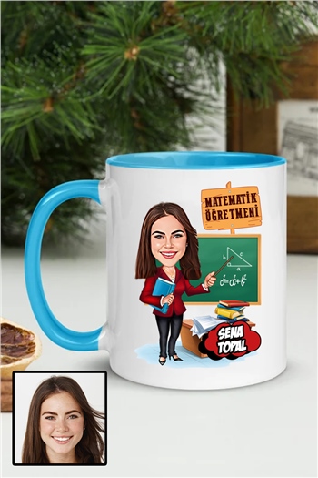 Kadın Matematik Öğretmenine Özel Hediye Karikatürlü İçi Renkli Kupa Bardak