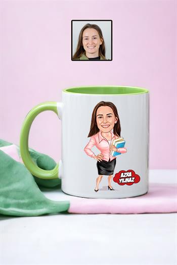 Kadın Öğretmene Hediye Kişiye Özel Karikatürlü Kupa Bardak