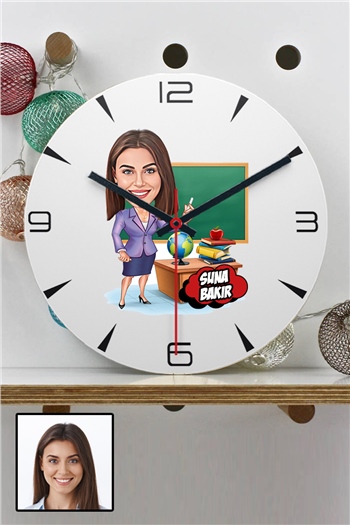 Kadın Öğretmene Kişiye Özel Hediye Karikatürlü Duvar Saati