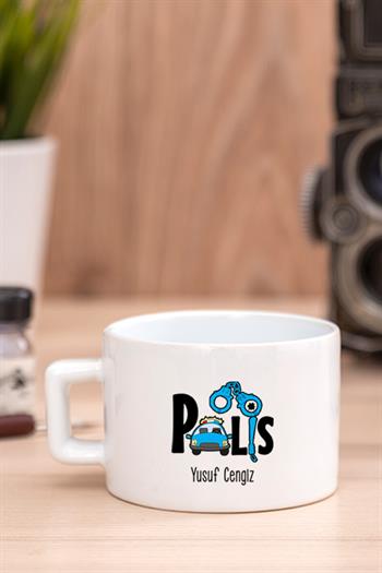 Kadın Polise Hediye Kalp Kaşıklı Ahşap Altlıklı Fincan