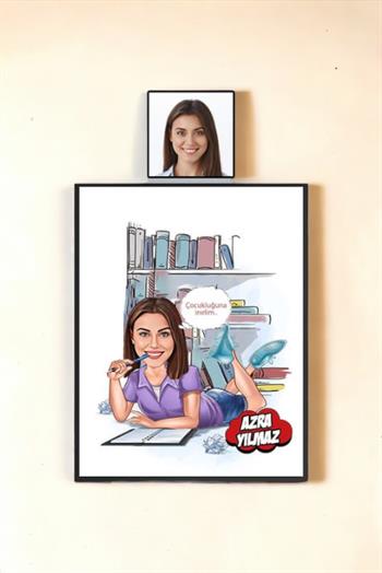 Kadın Psikologlara Hediye Kişiye Özel Psikolog Karikatürlü Hediyelik Çerçeve