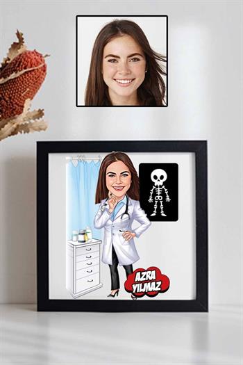 Kadın Radyoloji Uzmanına Hediye Karikatürlü Kare Çerçeve