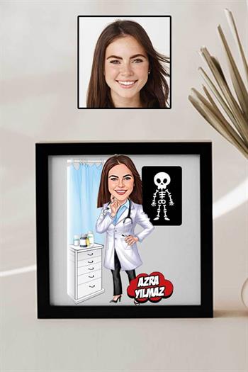 Kadın Radyoloji Uzmanına Hediye Karikatürlü Kare Çerçeve