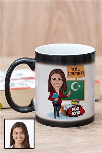 Kadın Tarih Öğretmenine Kişiye Özel Hediye Karikatürlü Sihirli Kupa Bardak