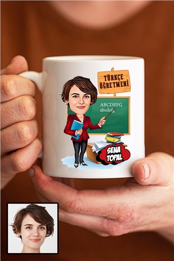 Kadın Türkçe Öğretmenine Hediye Karikatürlü Beyaz Kupa Bardak