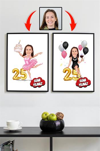Kadına Doğum Günü Hediyesi Karikatürlü Çerçeve