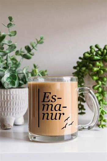 Kadına Hediye İsme Özel Heceli Tasarım Cam Kahve Kupası